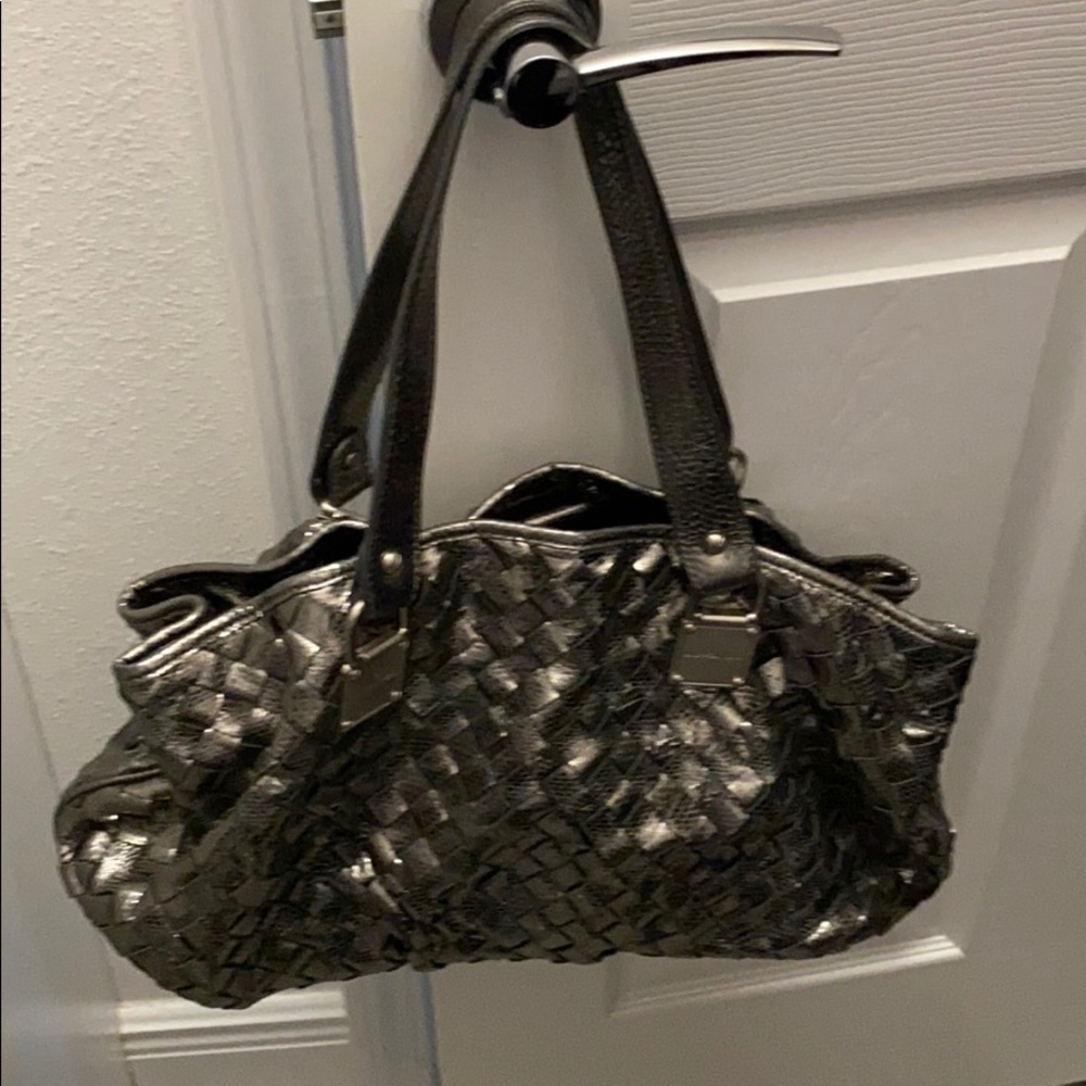 Michael Kors gun metal woven bag
